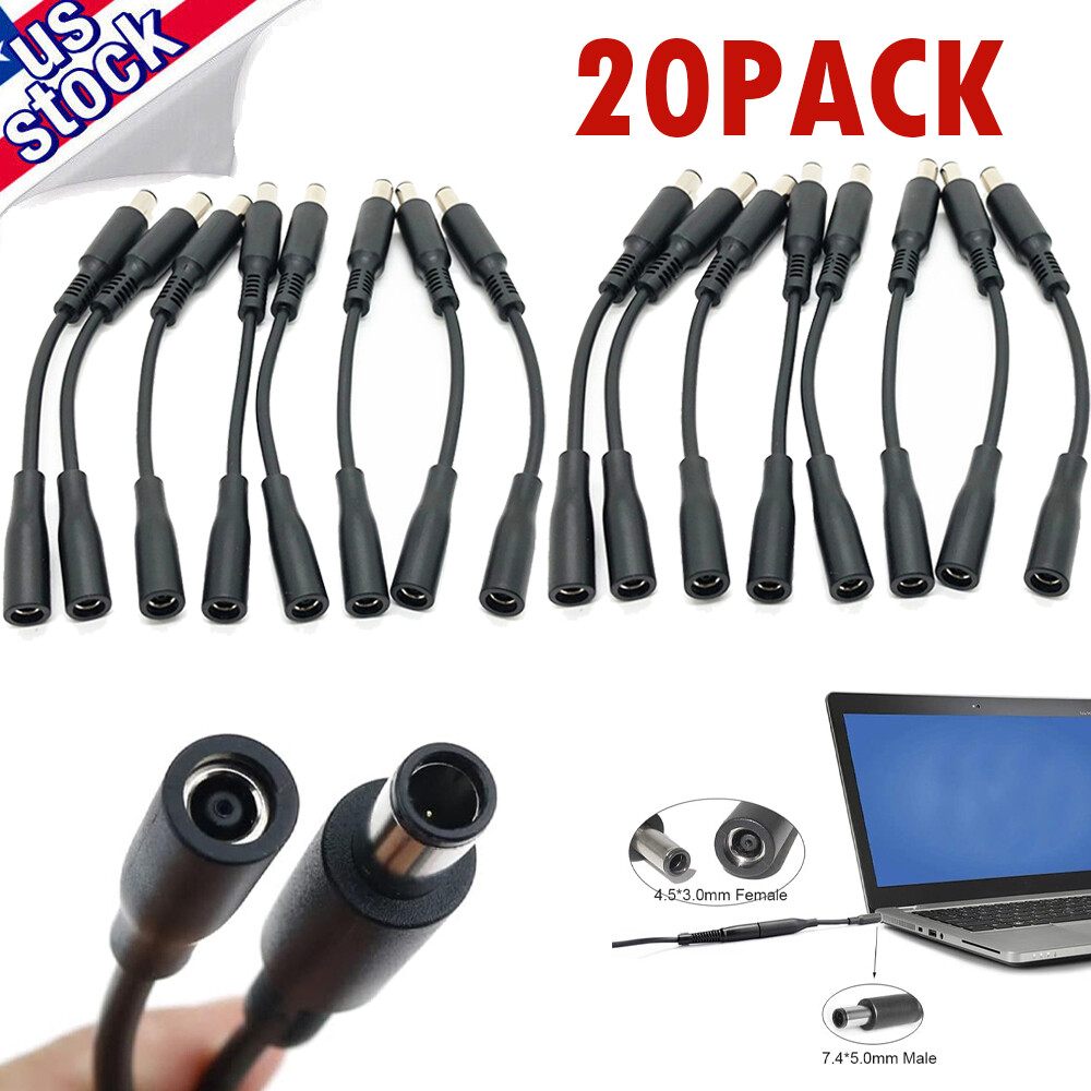 20Pcs DC Power Charger Adapter Charging Converter Cable for Dell 4.5mm To 7.4mm