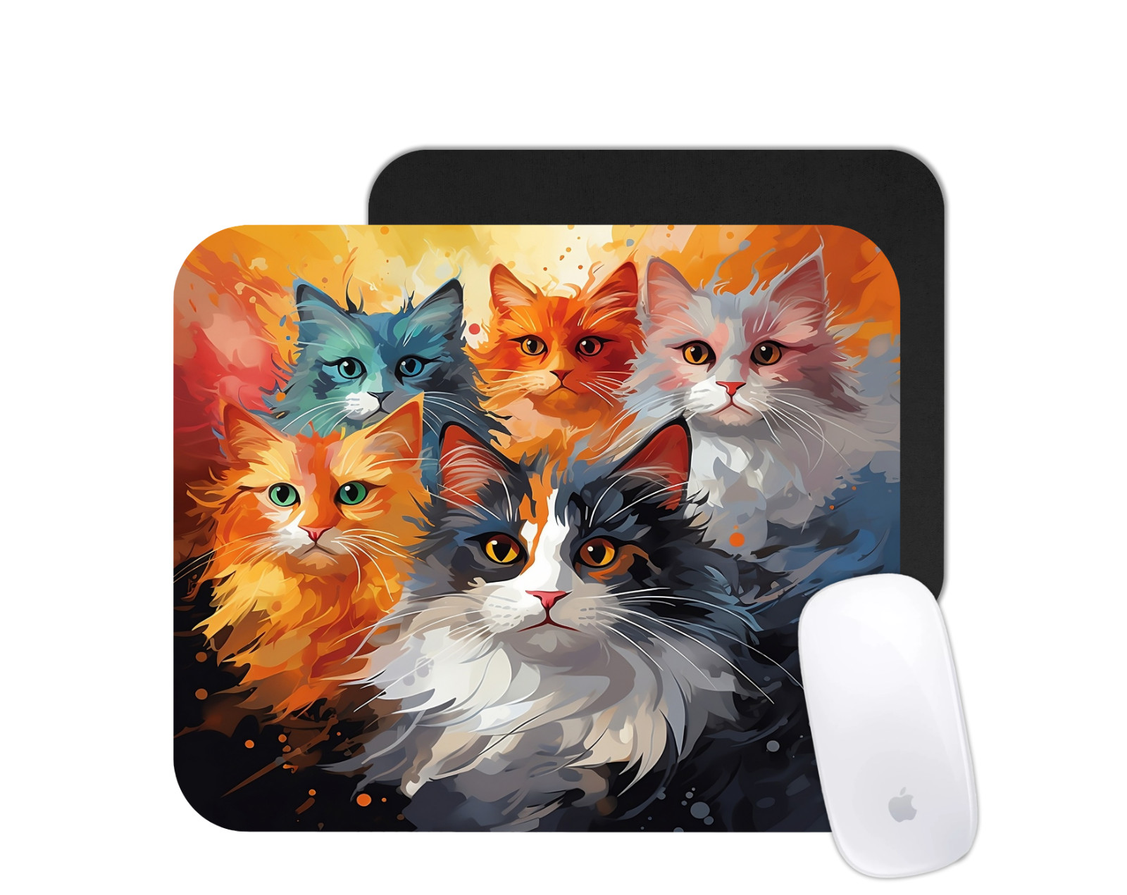 Colorful Cute Cat Print Mouse Pad – Rainbow Kittens Desk Mat Gift