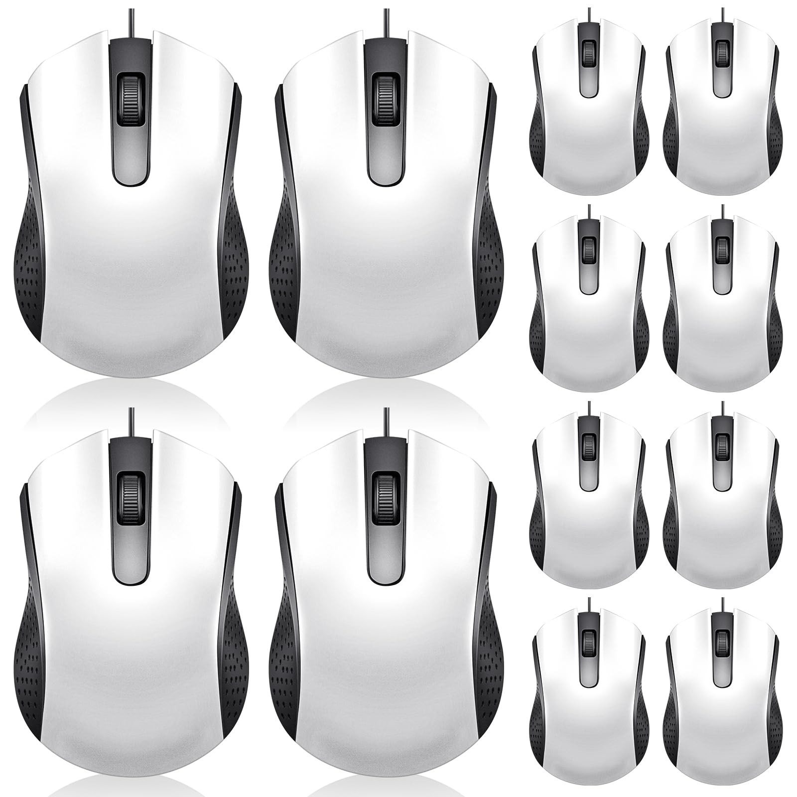 12 PCS White Wired Computer Mouse Bulk Cord USB Ergonomic PC Laptop Gaming