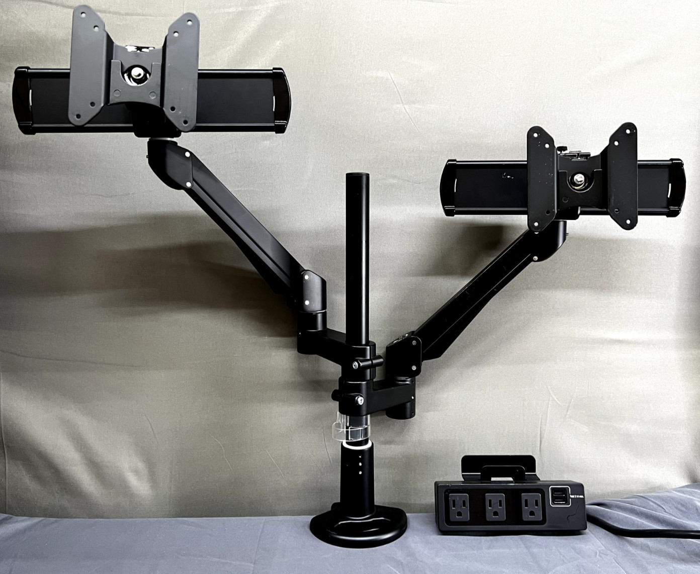 Sliding Dual Monitor Arms ESI EDGE Desk Mount 3 Outlet 2 USB Power Extender