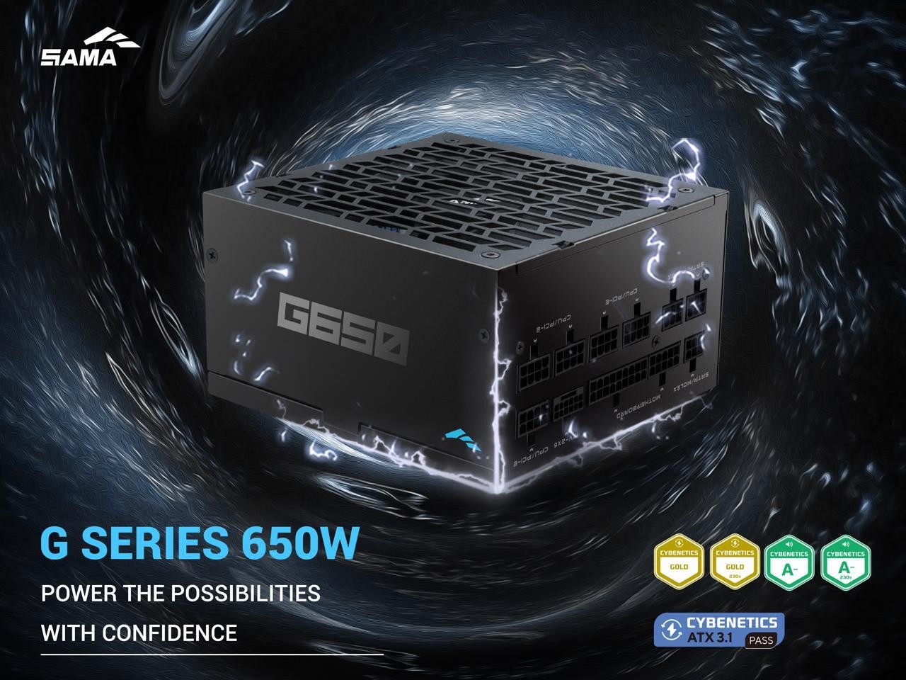 SAMA G650 650W ATX 3.1 Full Modular Power Supply, Cybenetics Gold Rated, PCIe