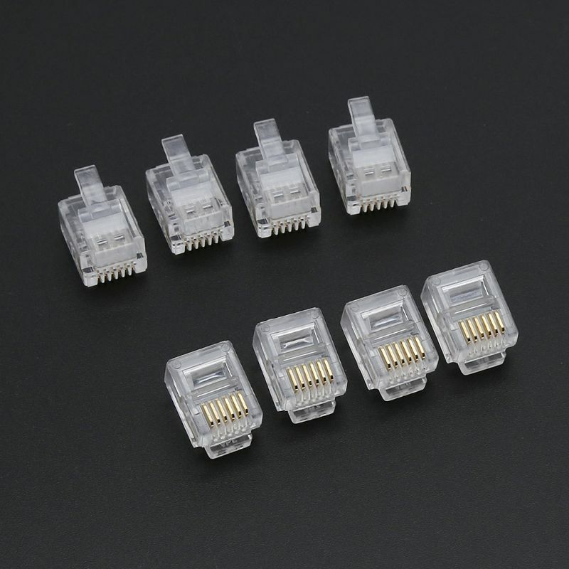 50Pcs RJ12 RJ11 Tel ADSL Crystal Head Modular Plugs 6P6C For Solid Connectors