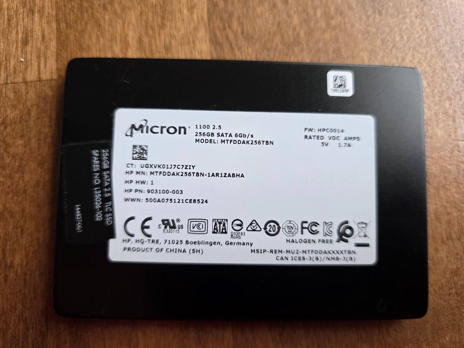 Micron 1100 2.5" SATA 256GB (MTFDDAK256TBN-1AR1ZABDA) - TESTED - GOOD