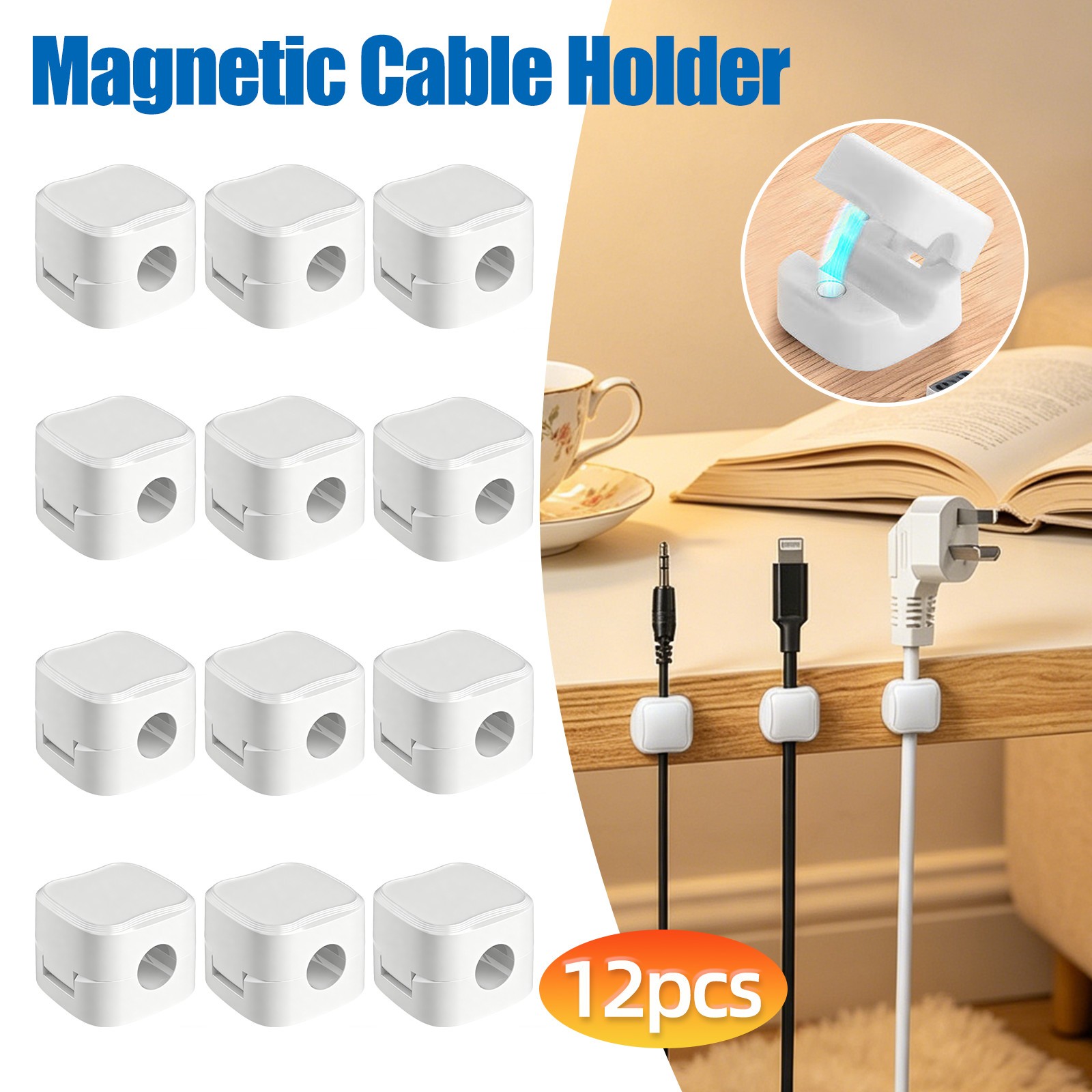 12Pcs Magnetic Cable Clips & Cord Holder, Under Desk Cable Management Lot