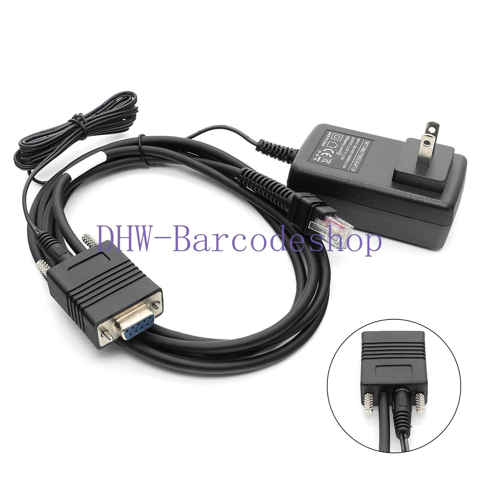 2X 6.5FT 2M 9-PIN RS232 Serial Cable w/ 12V Power Supply For Zebra DS3678 LI3678
