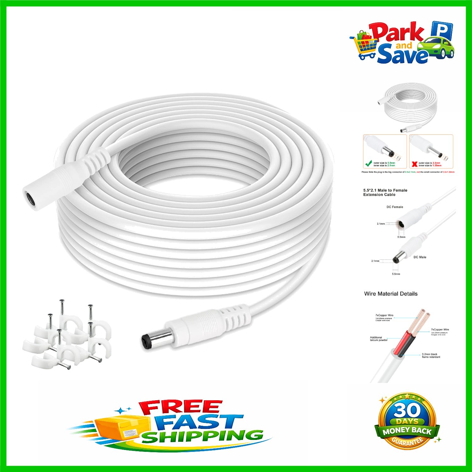 Versatile 33ft DC Extension Cable - Ideal for 12V Security Applications
