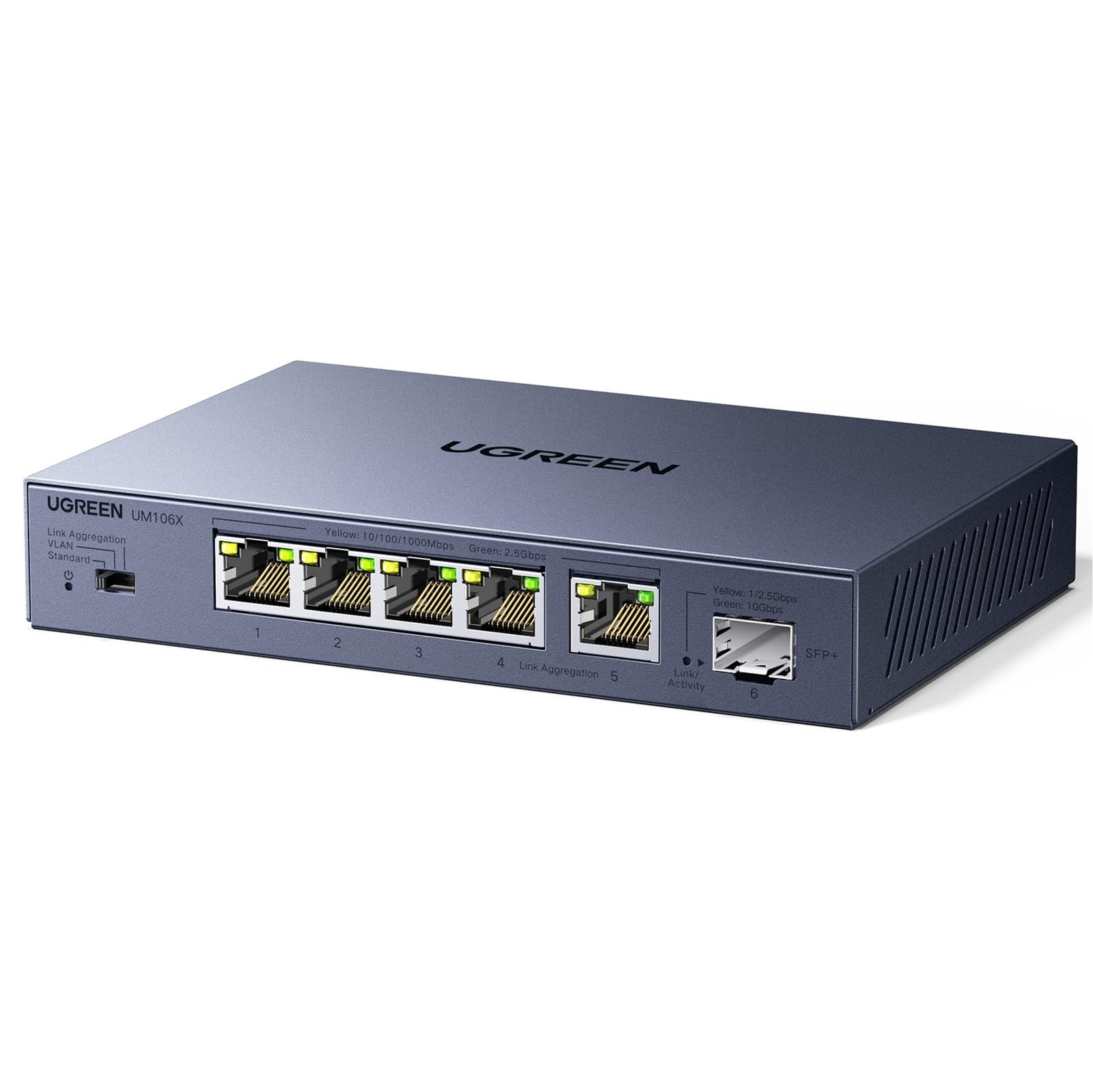 UGREEN 2.5Gb Switch, 6-Port Ethernet Switch, 5 x 2.5Gb + 1 x 10Gb SFP+, Stand...