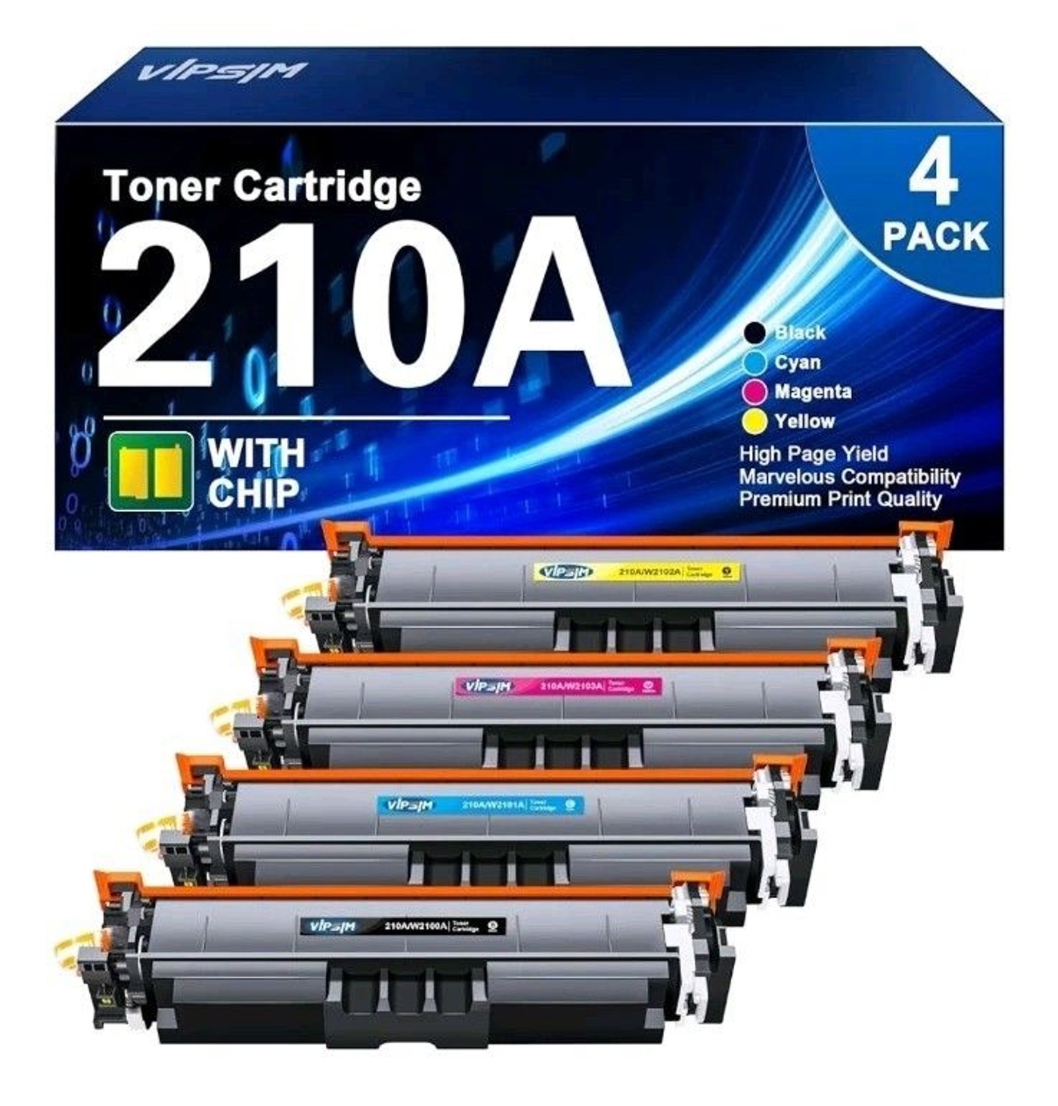4 Pack 210A Toner Cartridge Replacement for HP 210X W2100A Color LaserJet Pro