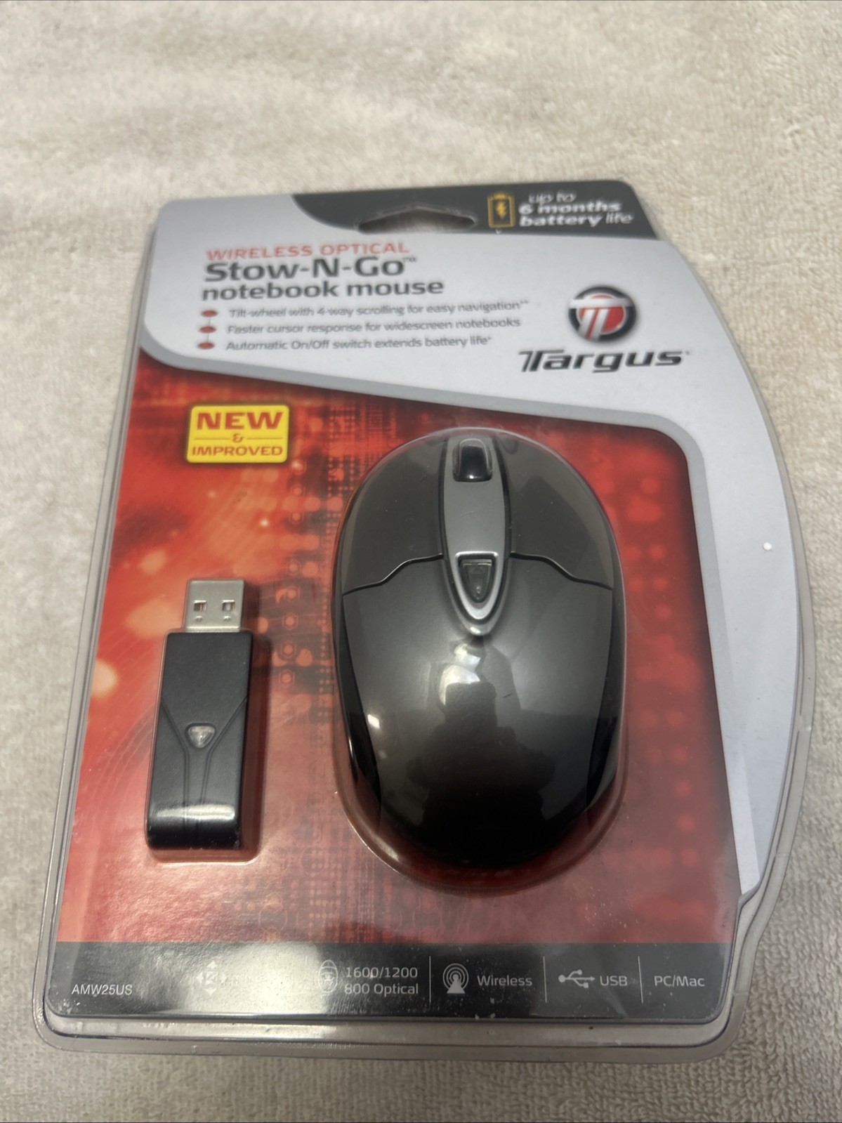 Targus Stow N Go AMW25US Wireless Computer Optical Mouse- Grey and Black New