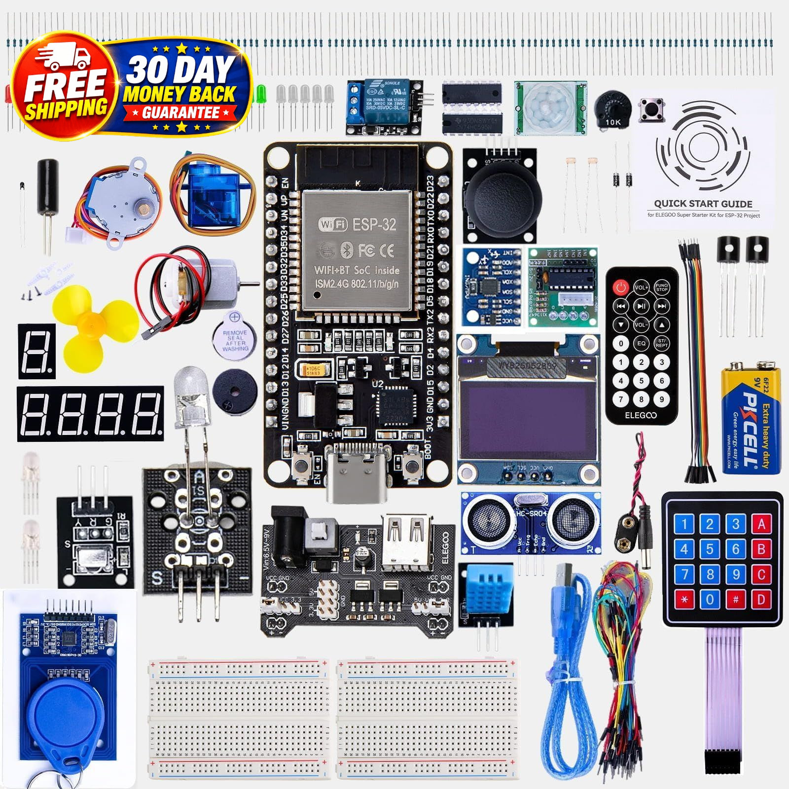 ESP-32 Super Starter Kit with Tutorial and Development Board USB-C Dual Core Mic