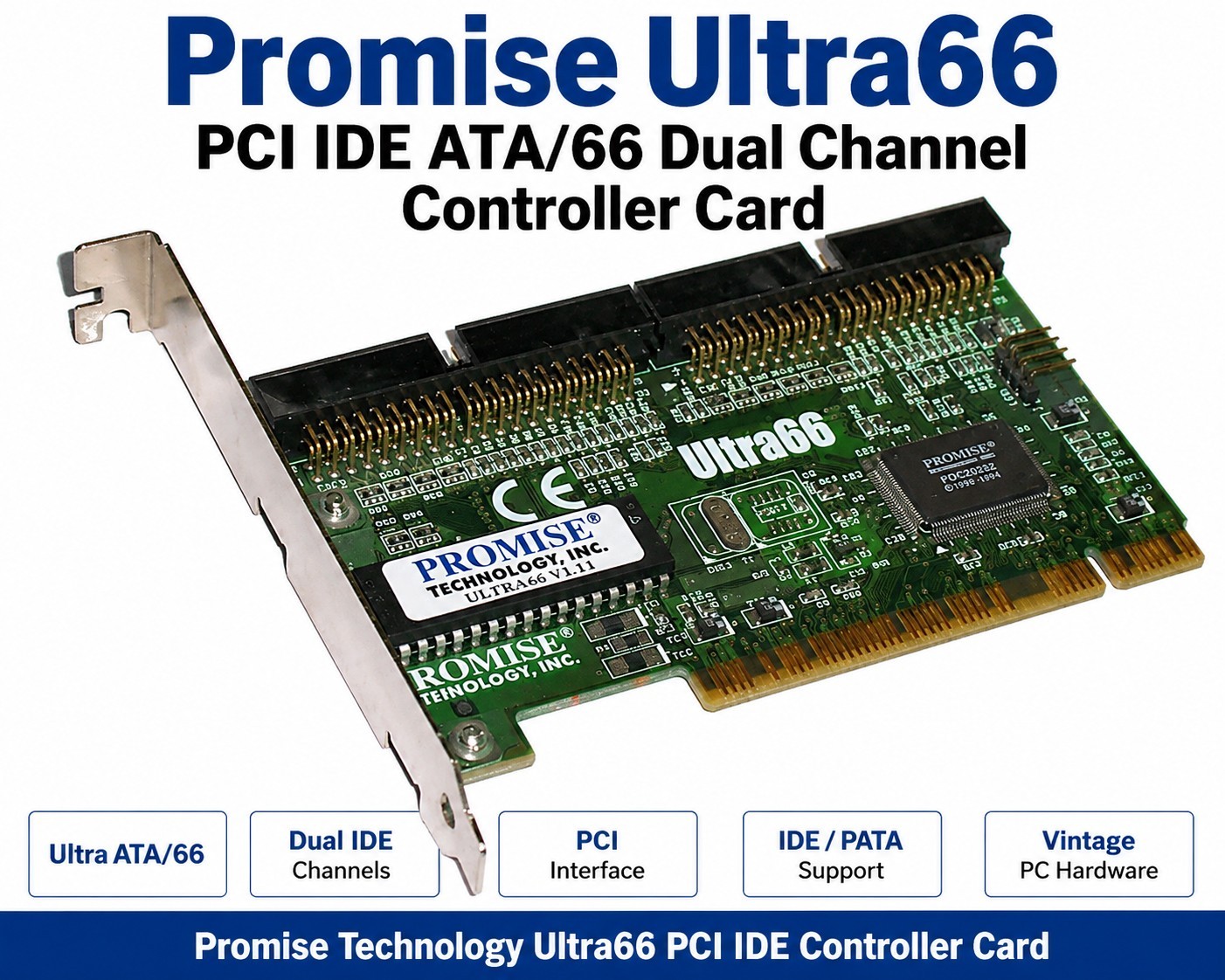 Promise Technology Ultra66 PCI IDE ATA/66 Dual Channel Controller Card Vintage