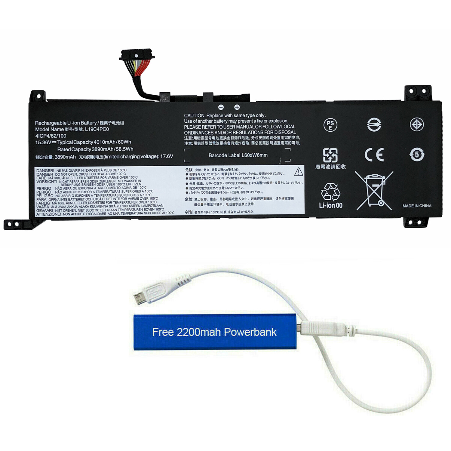 NEW L19M4PC0 L19C4PC0 REPLACEMENT BATTERY FOR LEGION 5 15ARH05 15IMH05 60WHR