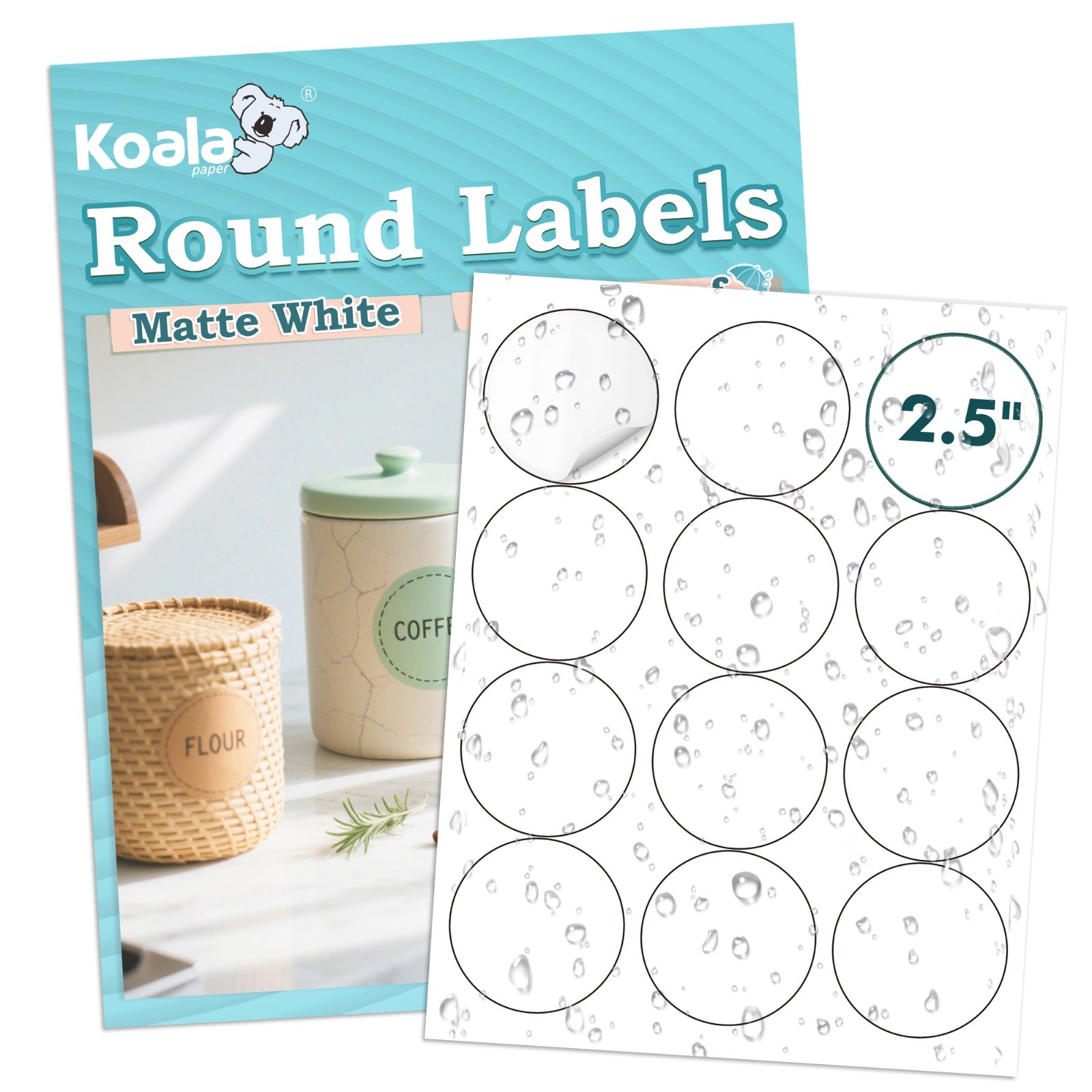 Lot Koala Printable Round Label 2.5", Glossy / Matte Circle Stickers, Waterproof