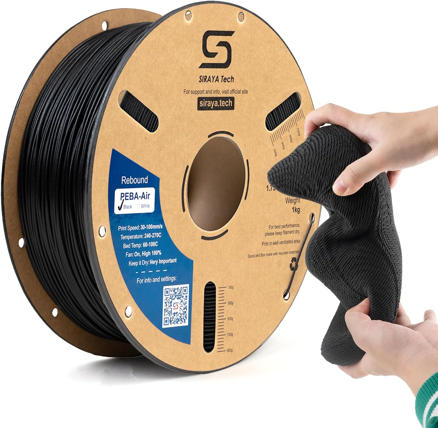 Rebound PEBA Air - High-Rebound Active Foaming Filament, Adjustable Hardness 70A
