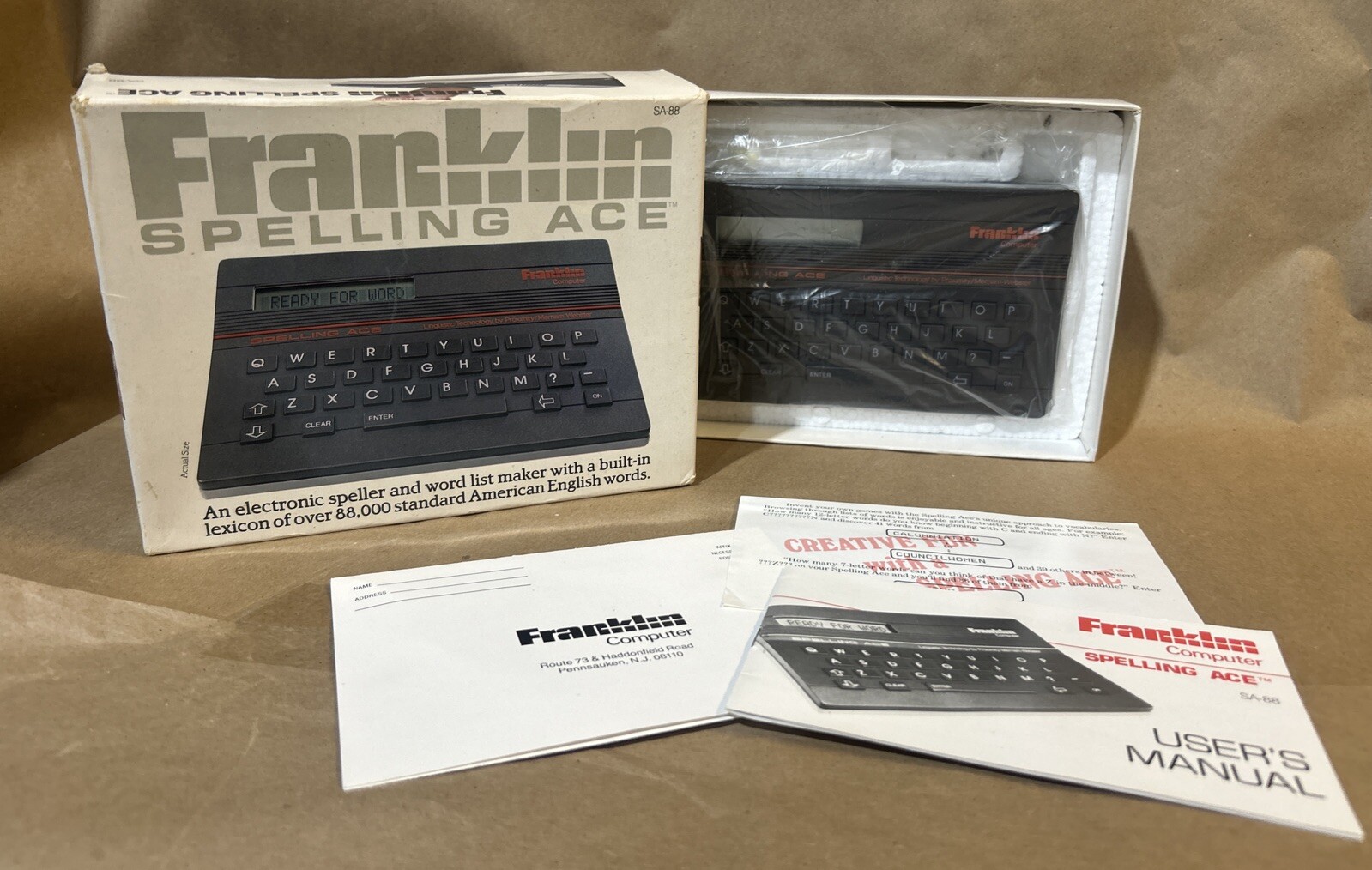 Vintage 1986 Franklin Computer Spelling Ace Model SA-88 Manual & Box