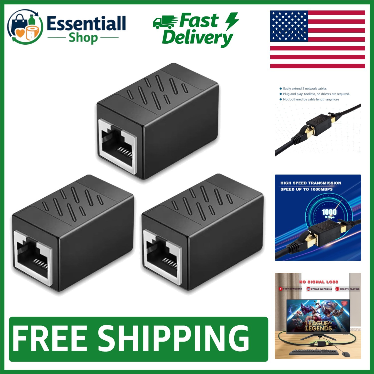 Maximize Your Internet Potential with 3 Pack Ethernet Couplers, up to 328ft