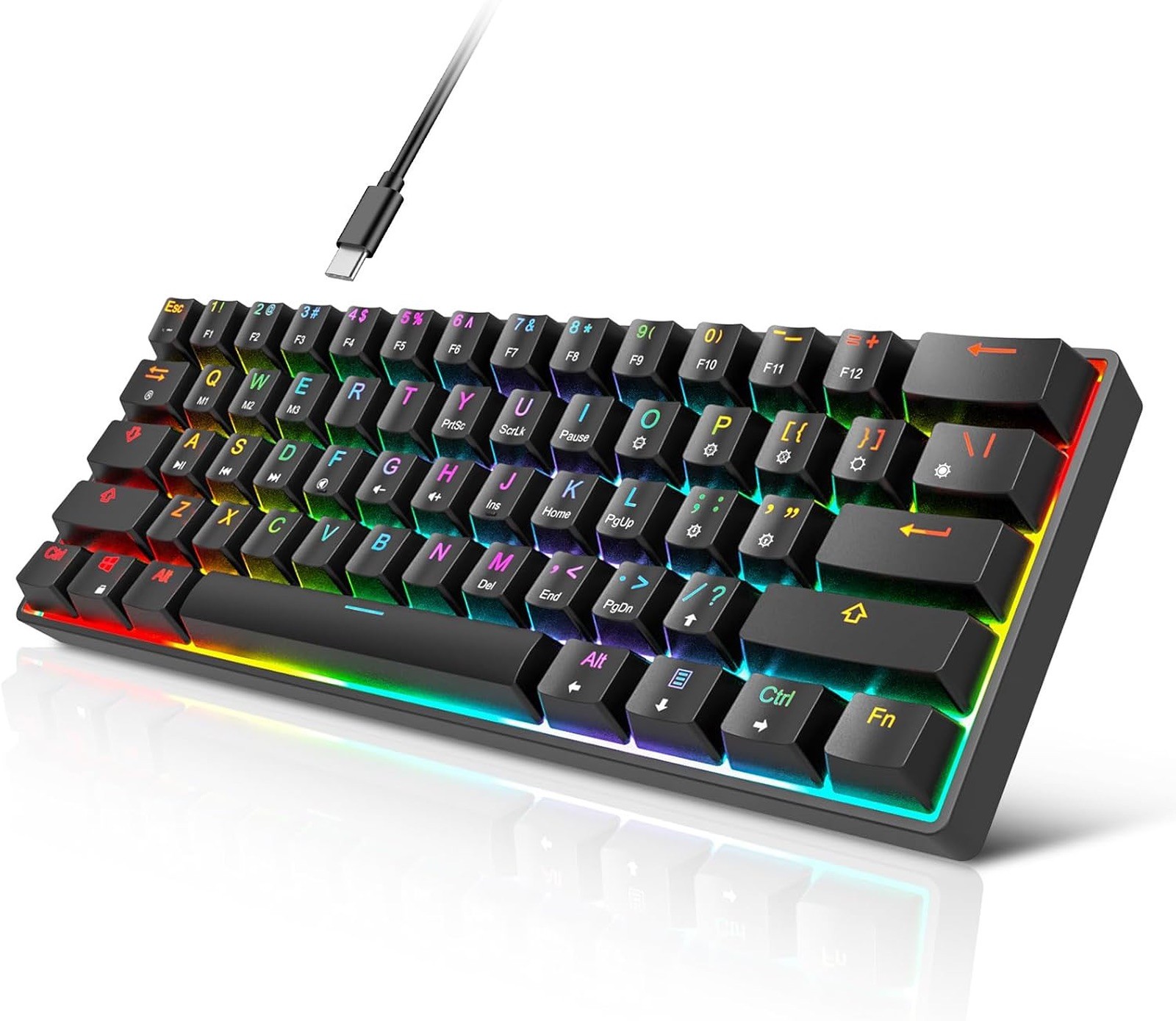 60% Mechanical Gaming Keyboard, Multi Color RGB, Gateron Red Switch