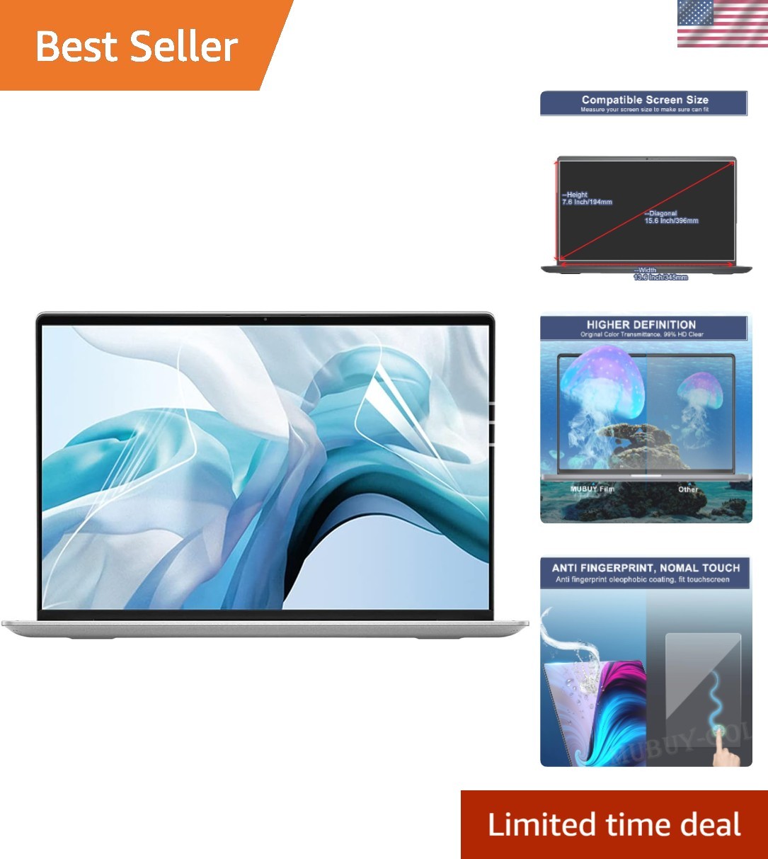 Versatile 15.6 Inch Laptop Screen Protector - 2 Pack, Crystal Clear Protection