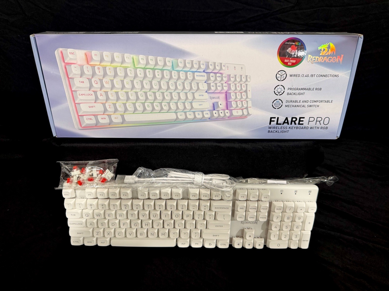 Redragon Flare Pro K710 Wireless Mechanical Keyboard White Red Switches