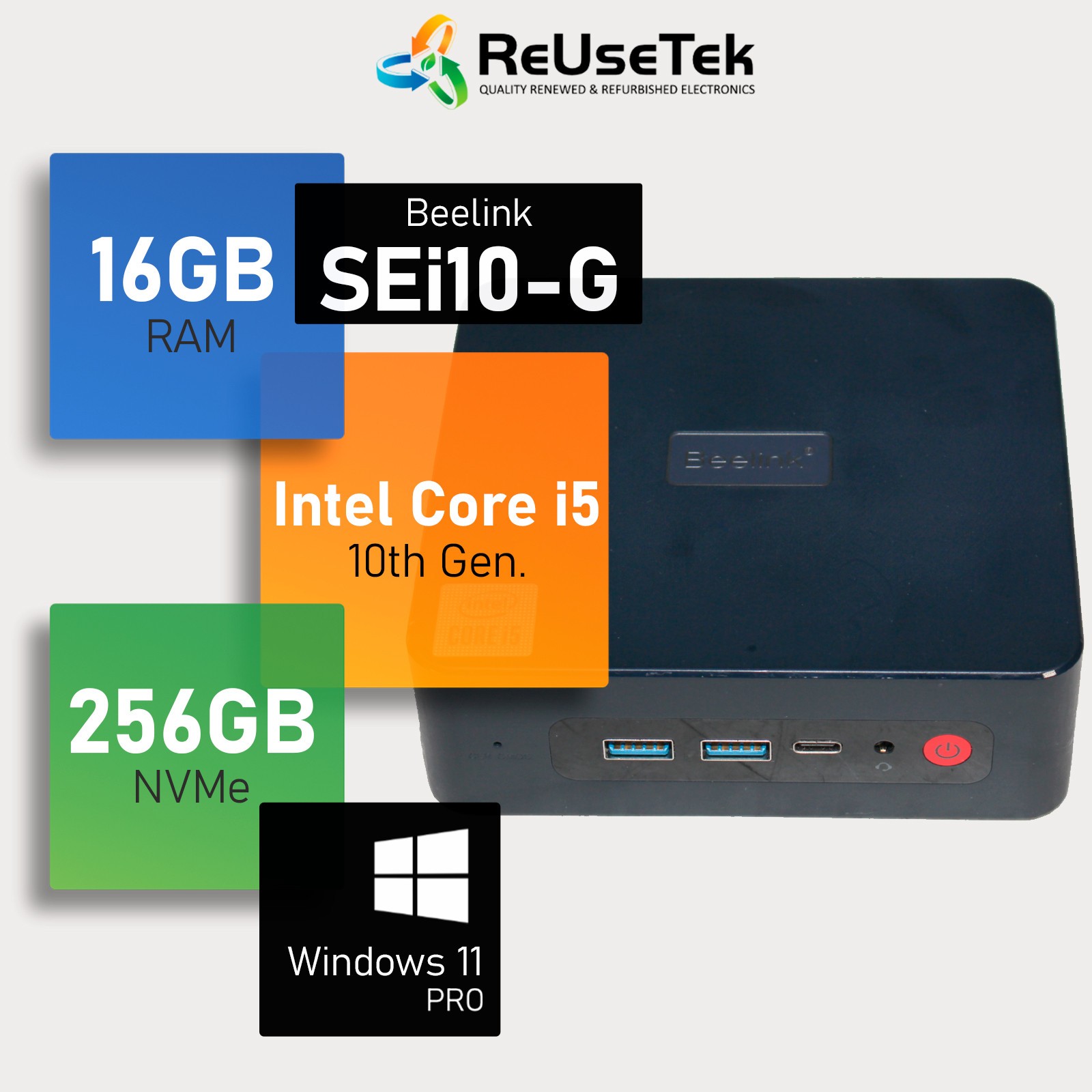 Beelink SEi10-G Mini PC Intel i5-1035G7 16GB RAM 256GB NVMe Wi-Fi+BT Win 11 Pro