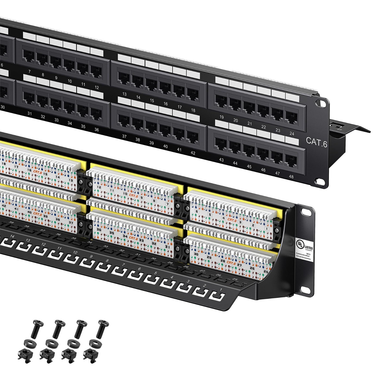 Cable Matters 48-Port Cat6 Patch Panel 2U 19" Rackmount Wall Mount Support Bar