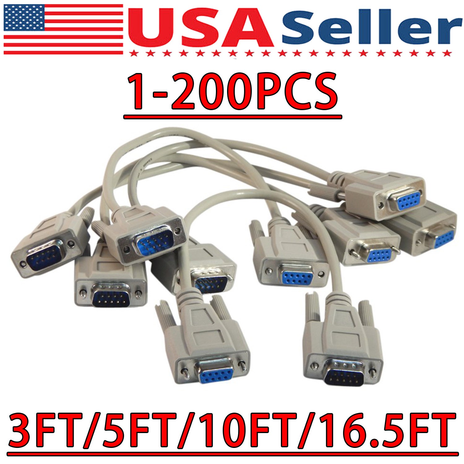 DB9 RS232 Male to Female Serial Port Extension Cable Cord3ft/5ft/10ft/16.4ft Lot