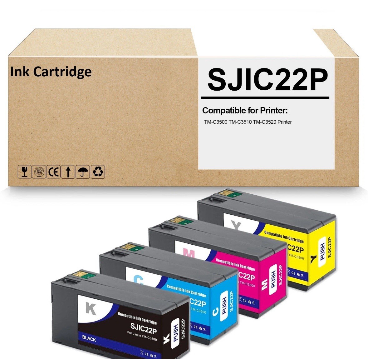4 Pack SJIC22P Ink Cartridge Works for TM-C3500 TMC3500 C3500 C3510 C3520