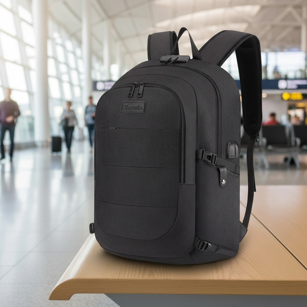 Stylish Black Anti-Theft Water Resistant 17.3 Inch Laptop Backpack with USB Port