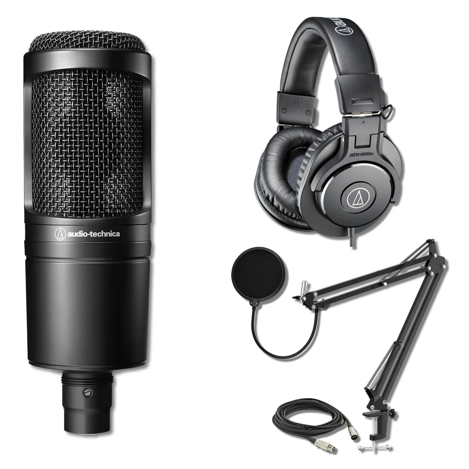 Audio-Technica AT2020 Cardioid Medium-Diaphragm Condenser Microphone with ATH-M3