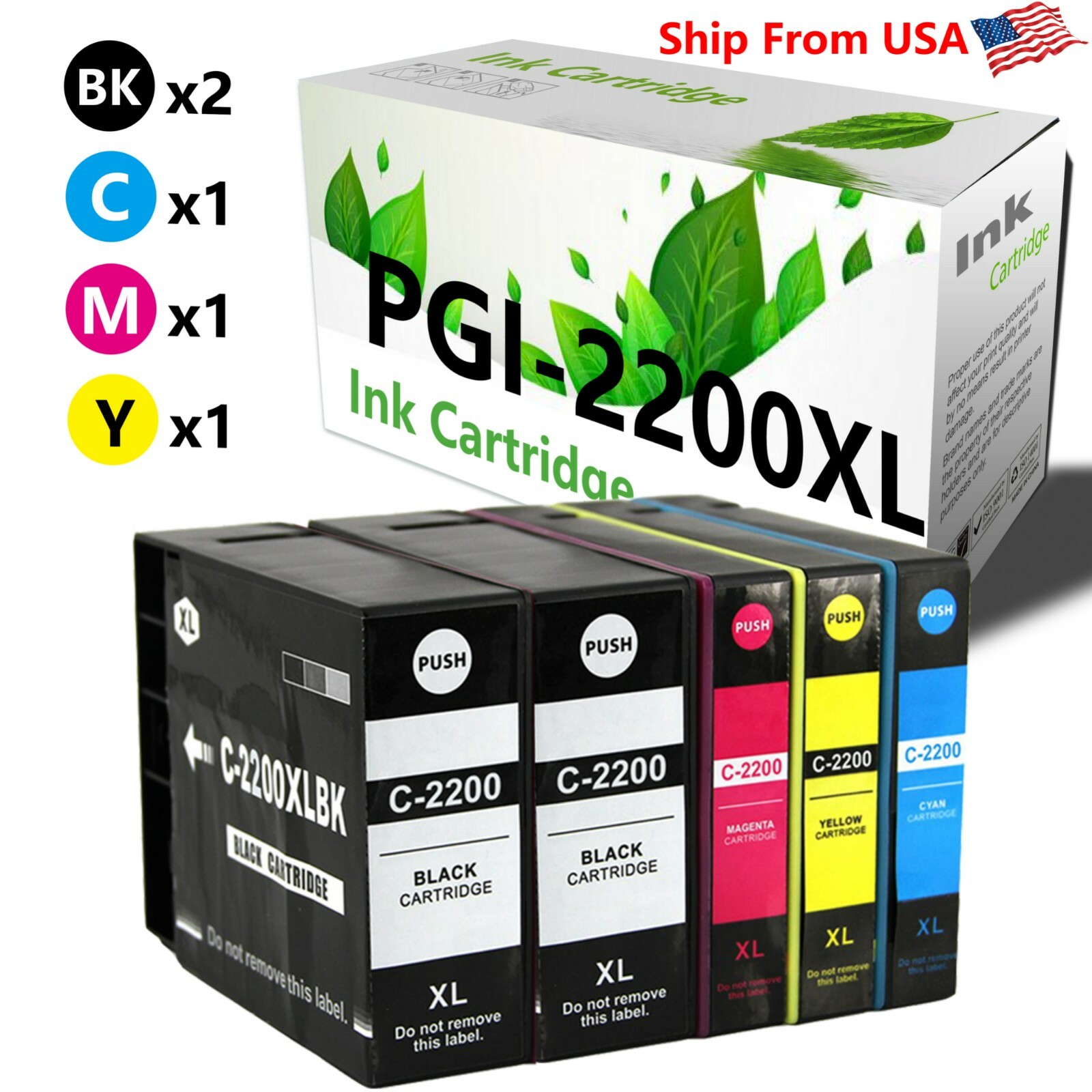 5 Pack PGI-2200 PGI2200XL Ink Cartridge for MAXIFY MB5020 iB4120 PGI2200