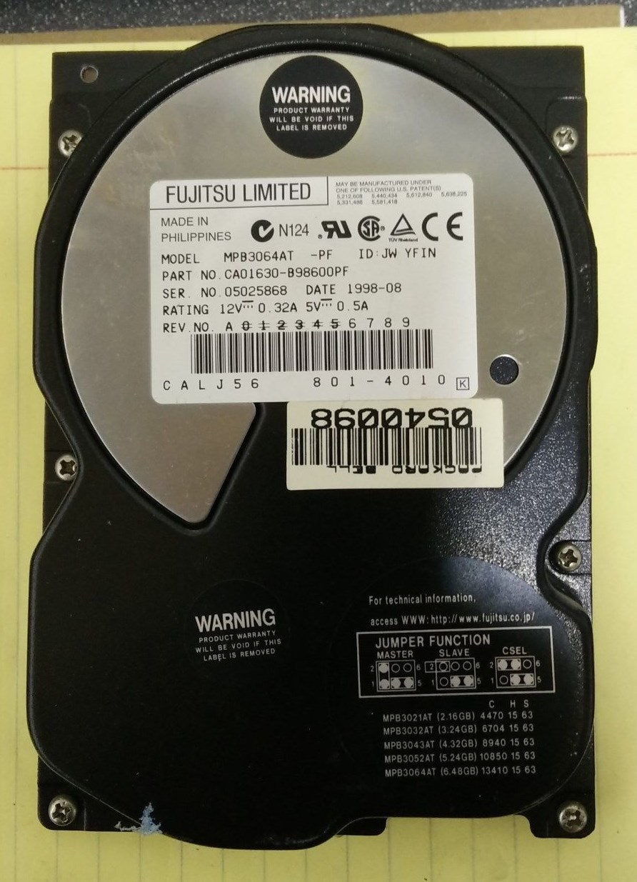 Fujitsu MPB3064AT 6.4GB IDE 3.5" Hard Disk Drive