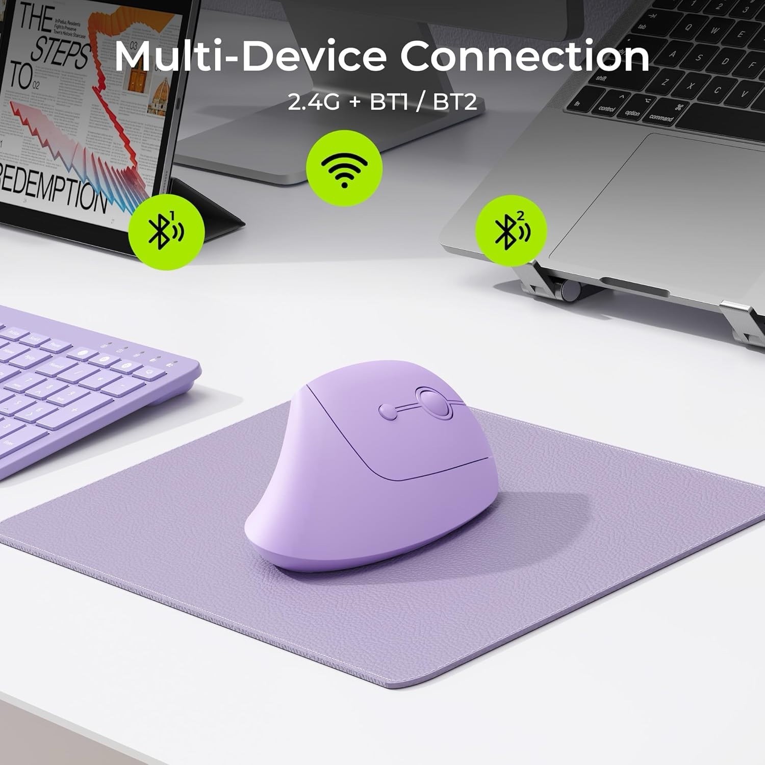 Seenda Ergonomic Wireless Mouse, MOU200 Vertical Bluetooth Mouse--Purple