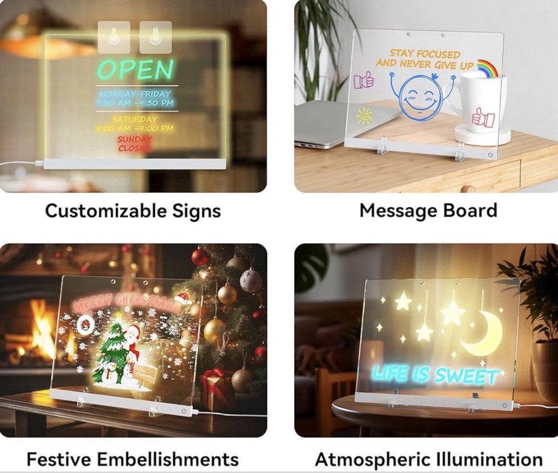 Led Drawing Board, 13.7"X10" 6-Color Neon Glow Memo Drawing Tablet, ...