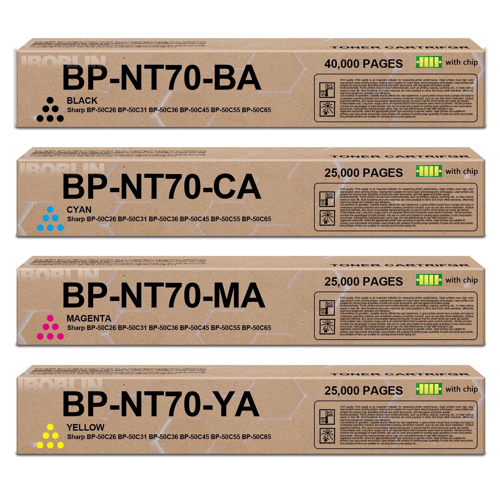 IBOBLIN BP-NT70 Toner Cartridge BP-NT70BA BP-NT70CA BYMC, BP-NT70-4pk