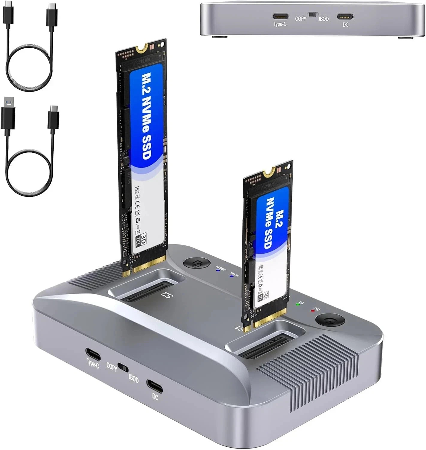 M.2 Nvme & SATA SSD Cloner Duplicator,10Gbps Dual-Bay Docking Station,Usb C Read