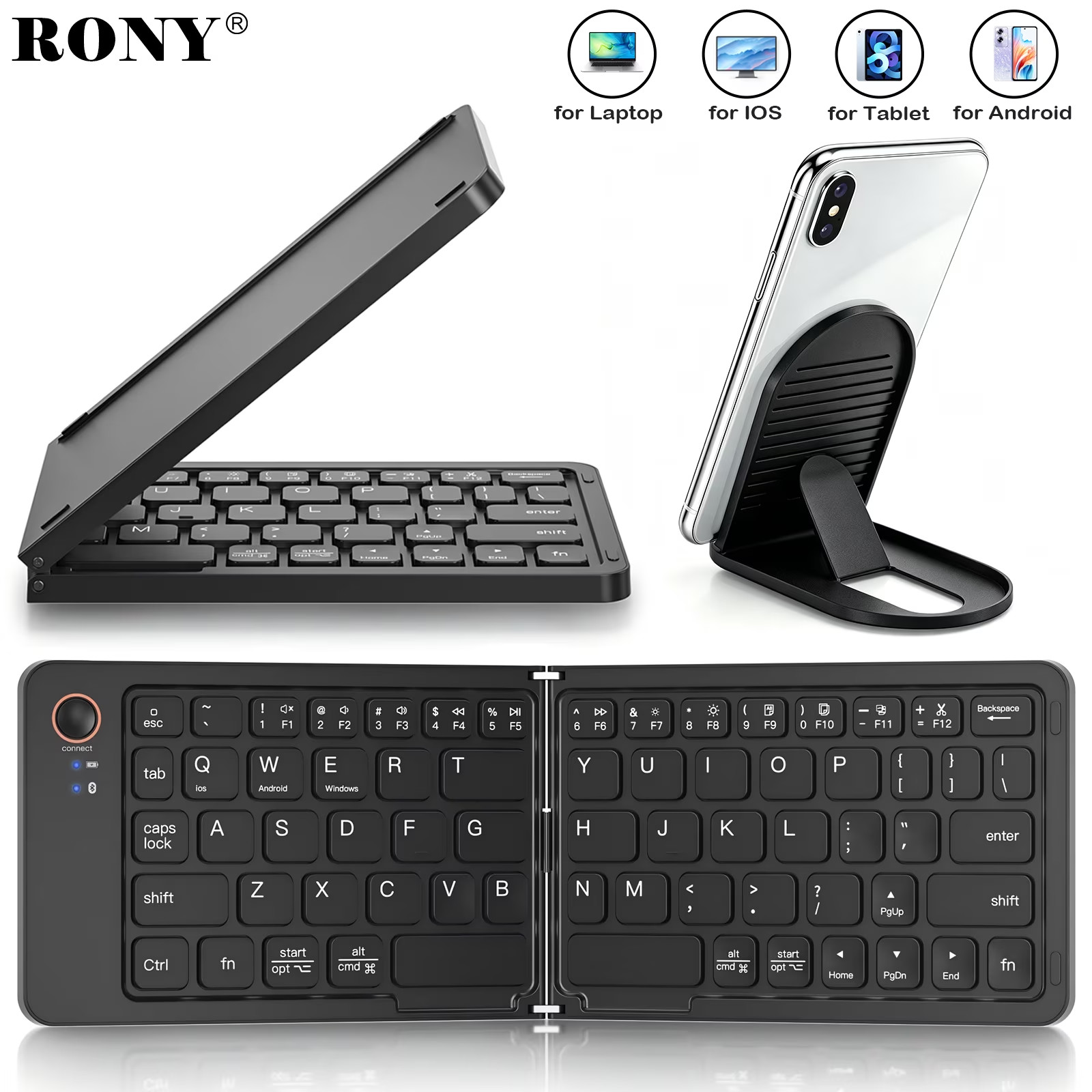 Foldable Wireless Bluetooth Keyboard: Portable Folding Travel Keyboard for Iphon