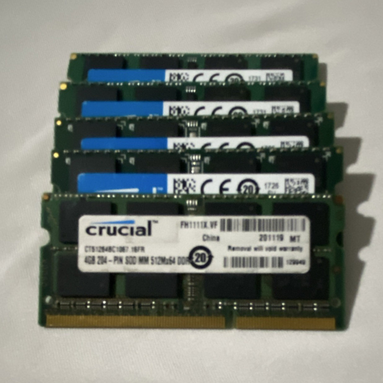 Lot of 5 Crucial 20 GB (4x4GB) DDR3 SO-DIMM ECC PC3-12800 204-Pin RAM