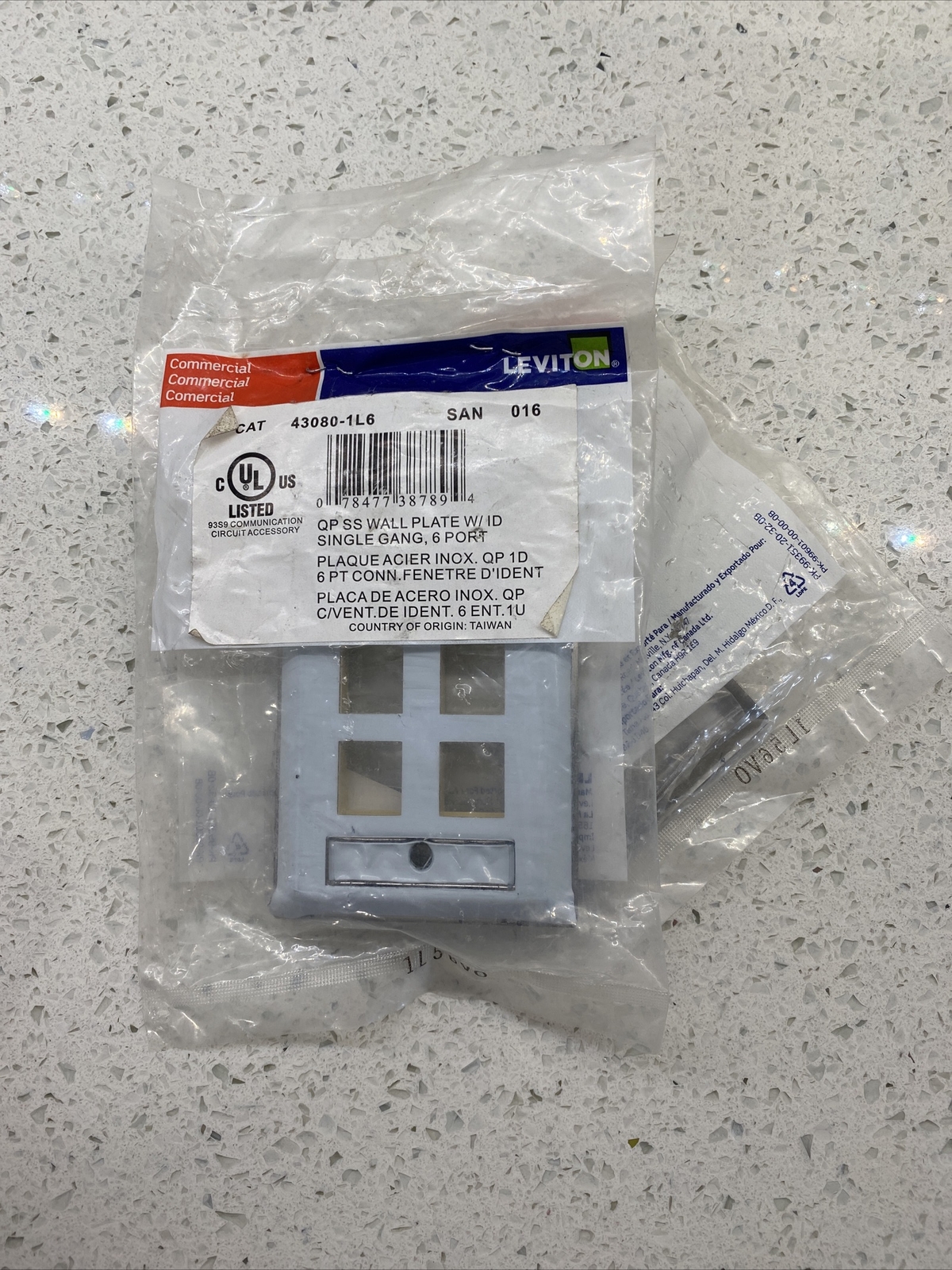 Qty 2 Leviton 43080-1L6 QP SS ID Wallplate Single Gang, 6-Port, Stainless Steel