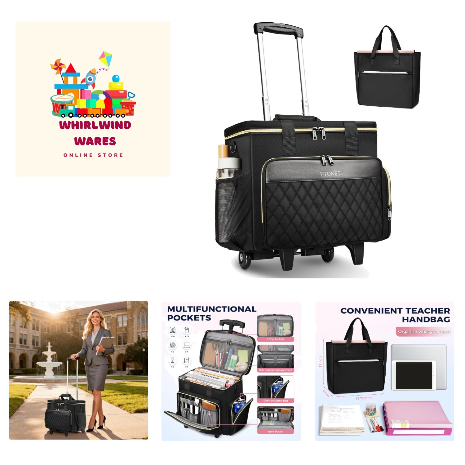 Stylish Rolling Teacher Bag with Detachable Trolley for Effortless Commutes