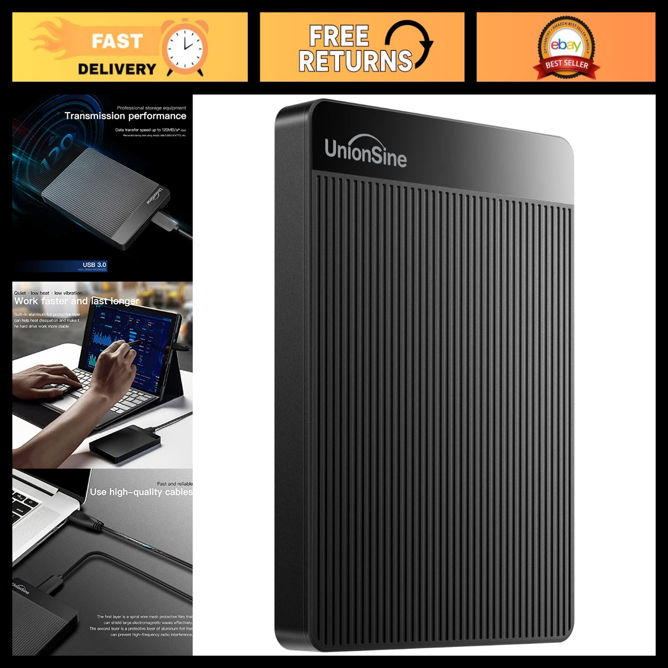 1TB Ultra Slim Portable External Hard Drive USB 3.0 - Fast Data Storage & Backup