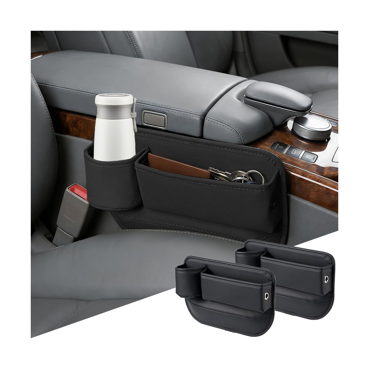 HAMOJUF 2PCS Car Seat Gap Filler Organizer, Leather Multi-Purpose Front Seat ...