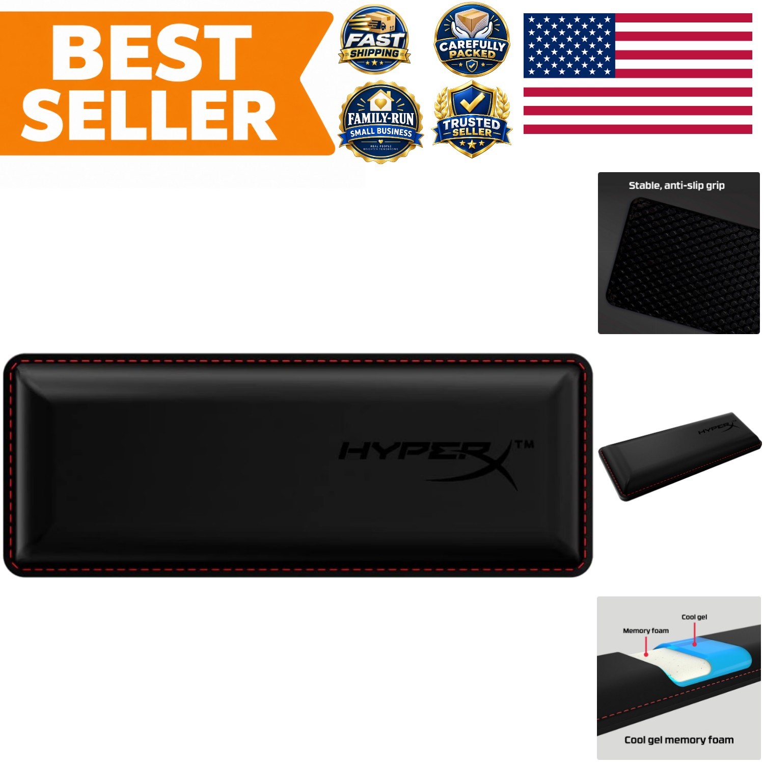 Compact Black Mouse Wrist Rest with Cooling Gel and Anti-Slip Design - 9"x3.5"