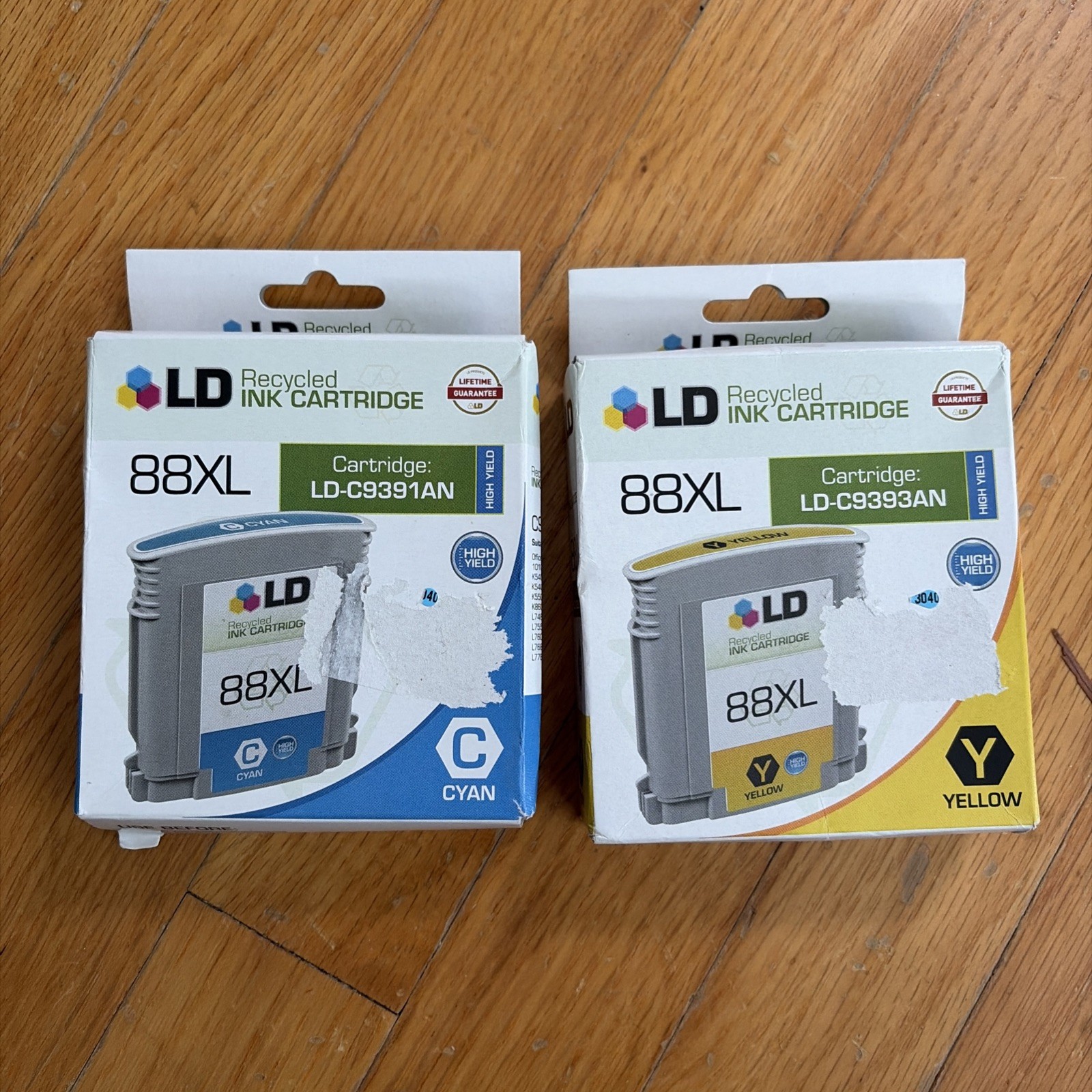 New LD HP88XL LD RECYCLED INK CARTRIDGE LD-C9393AN Yellow LD-C9391AN Cyan 88XL