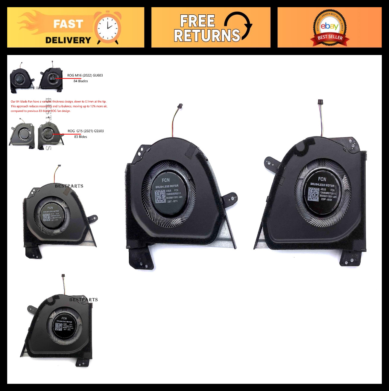 High-Performance CPU GPU Cooling Fan Replacement for Gaming Laptops - 84 Blades,