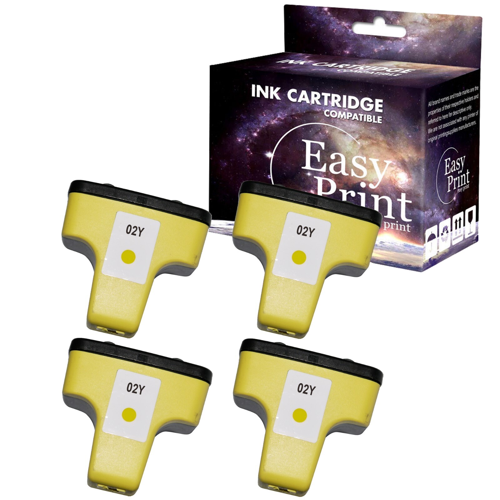 4PK replace for HP02 Ink Cartridge for PhotoSmart 3108 3210 D7360 ,Yellow