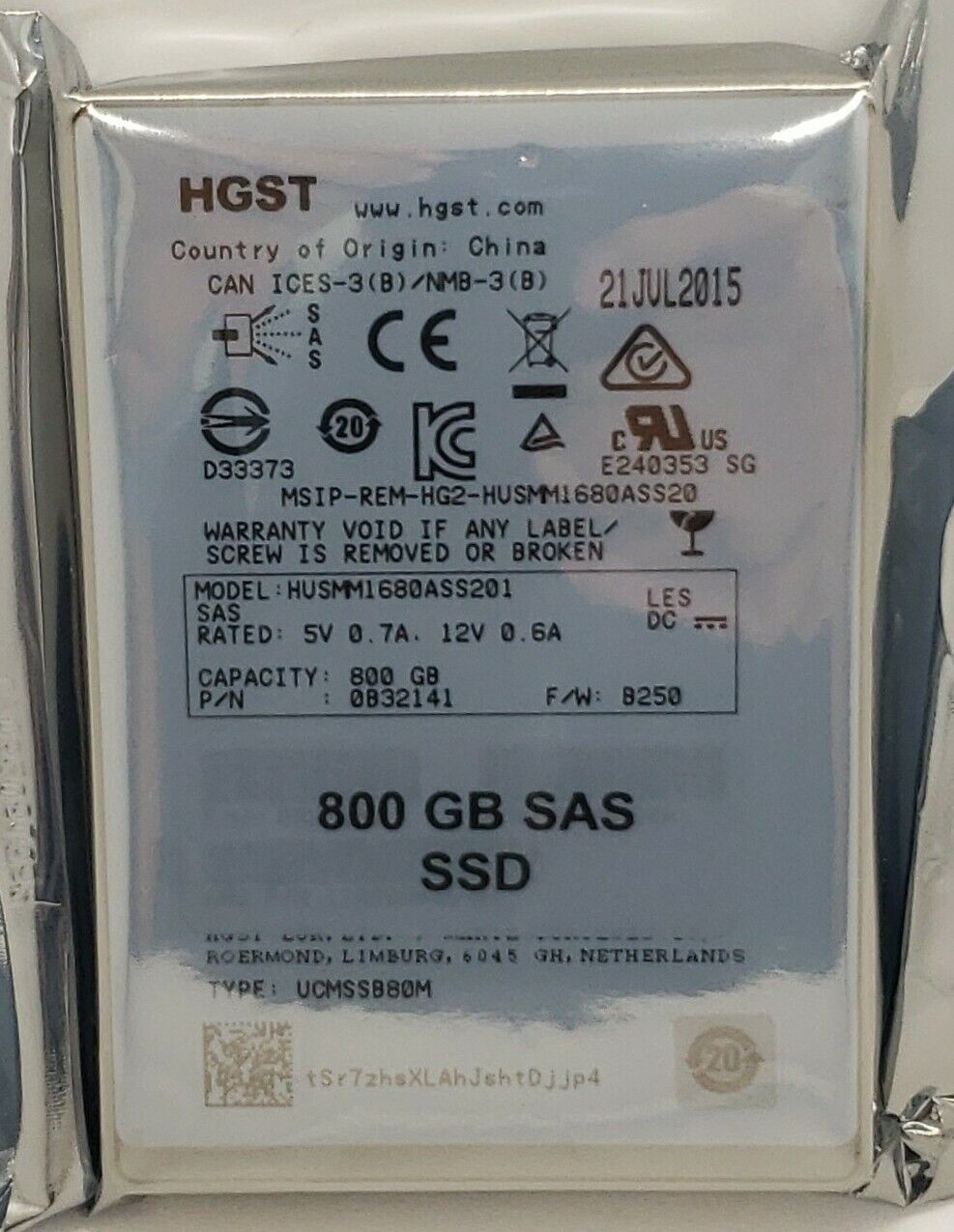NEW HGST 800GB SAS SSD HUSMM1680ASS201