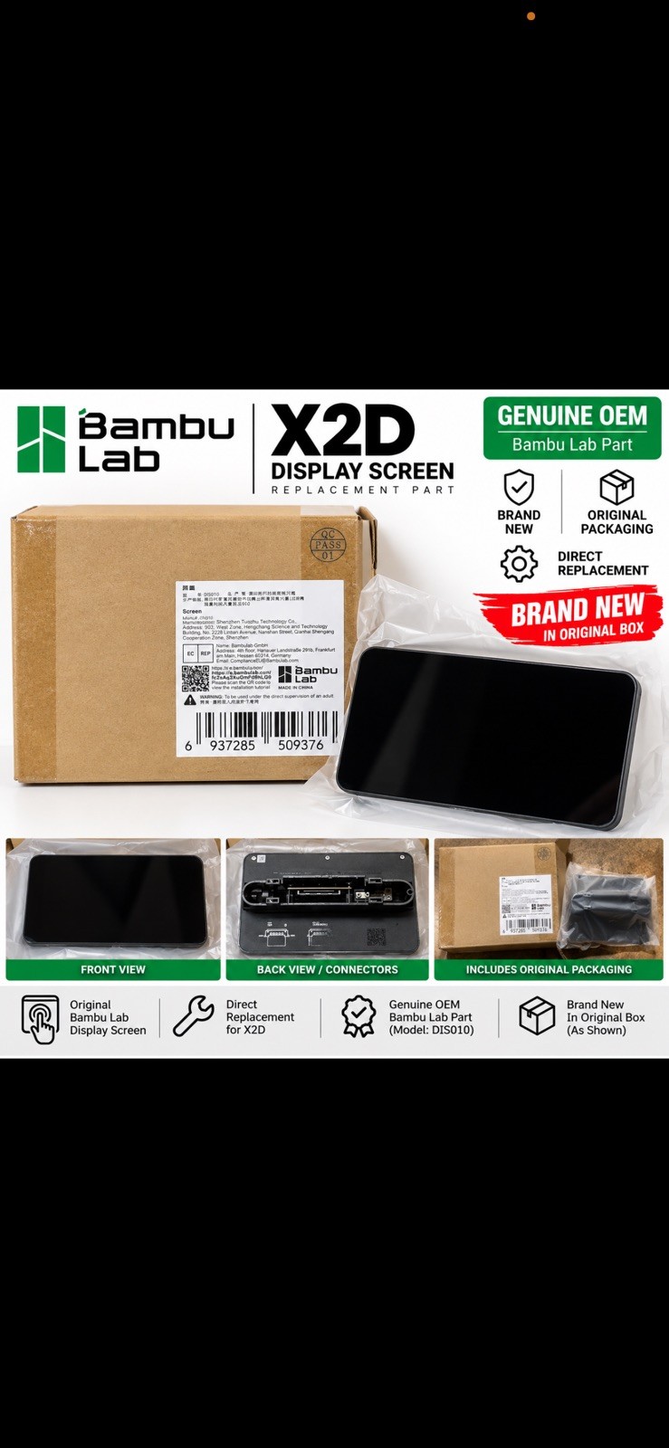 original Bambu Lab X2D touch Screen 3D Printer accessories