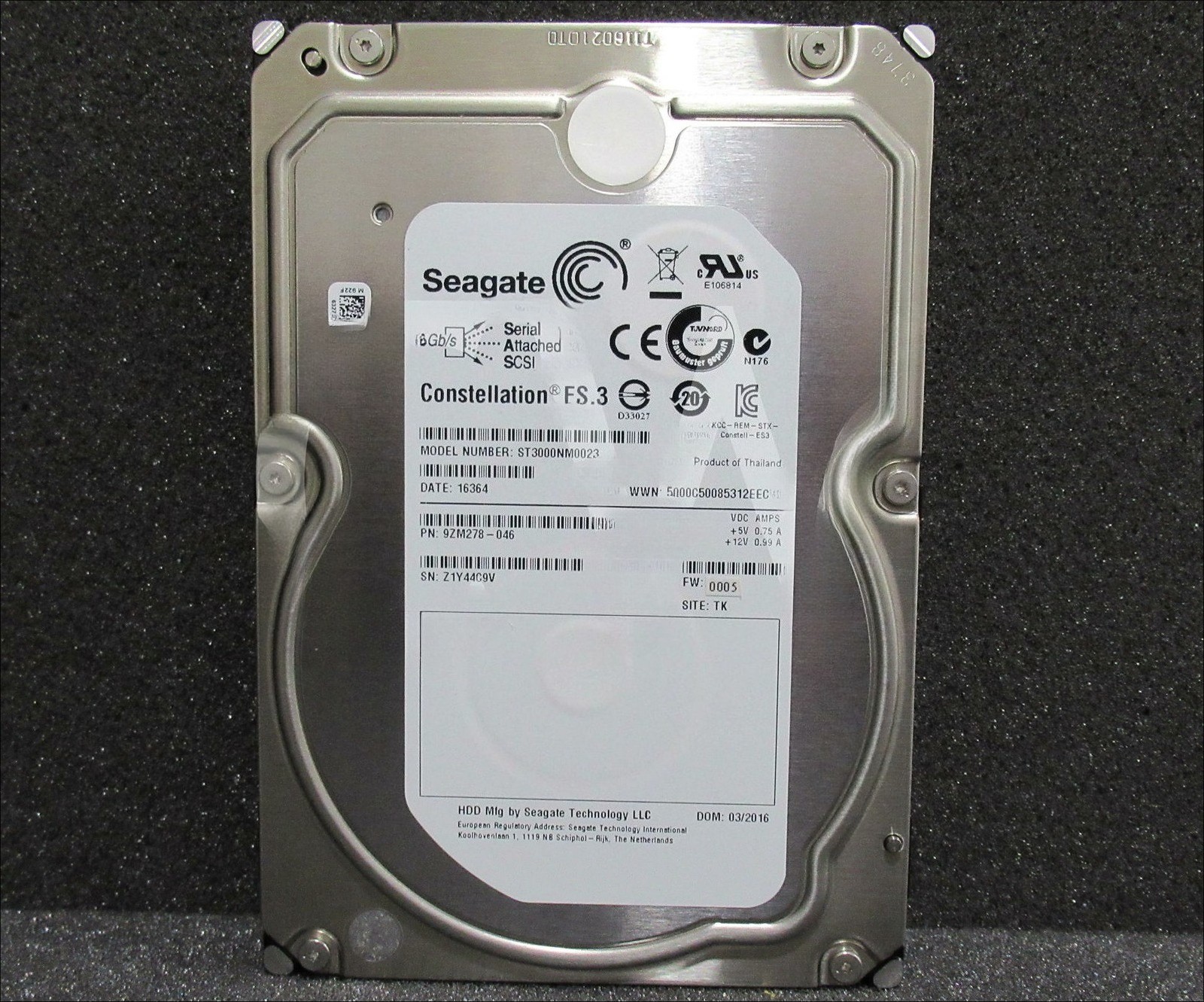 ST3000NM0023 Seagate 9ZM278 3TB 7.2K RPM 6Gb/s 3.5" SAS Server HDD Hard Drive