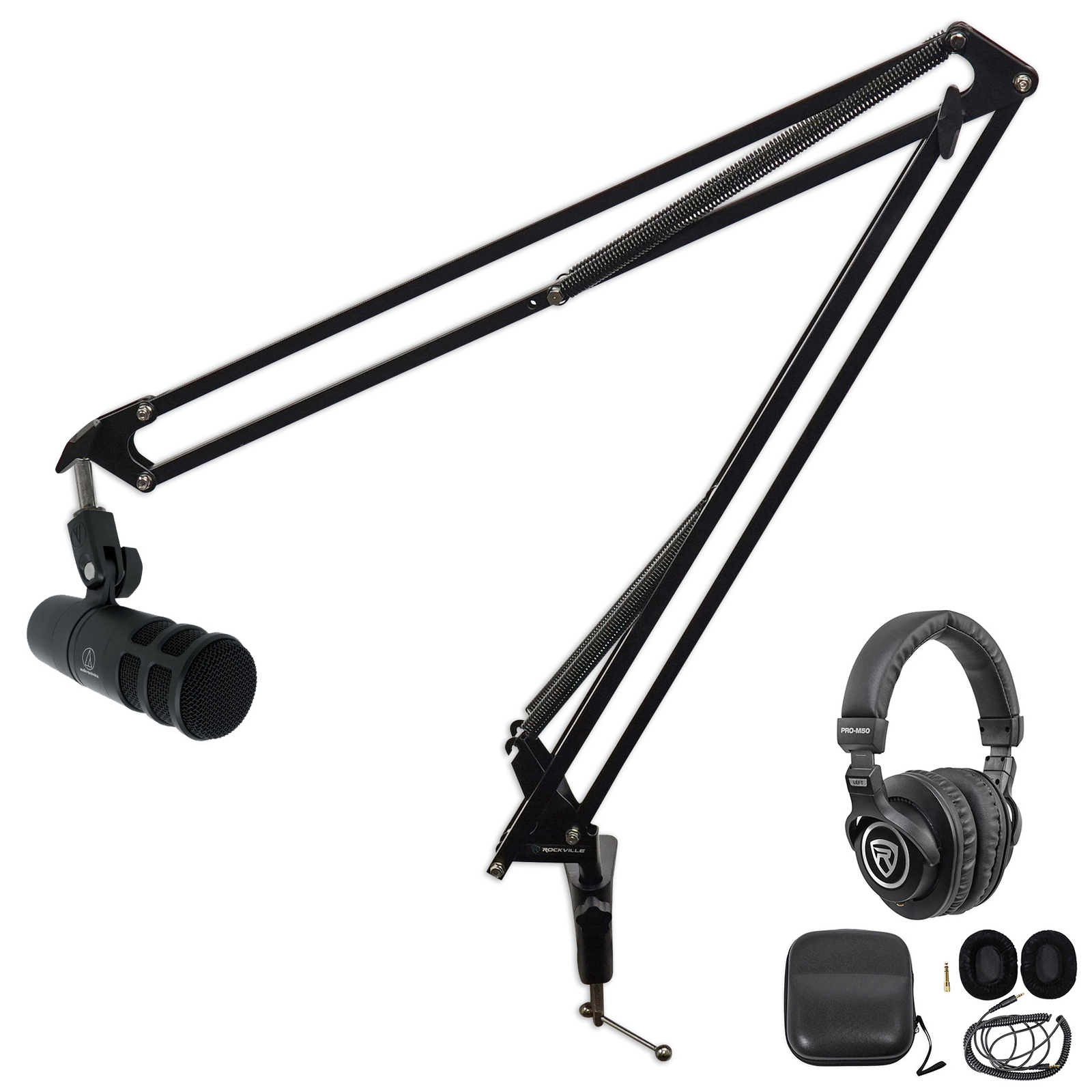 Audio Technica AT2040 Broadcast Podcast Podcasting Microphone+Boom+Headphones
