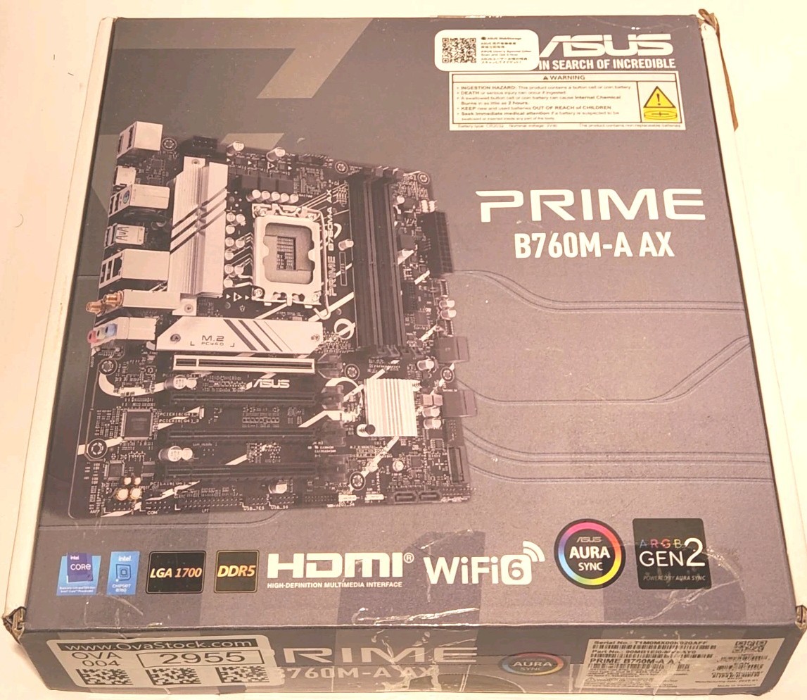 ASUS Prime B760M-A AX DDR5 MicroATX Motherboard w/ Box & Accessories